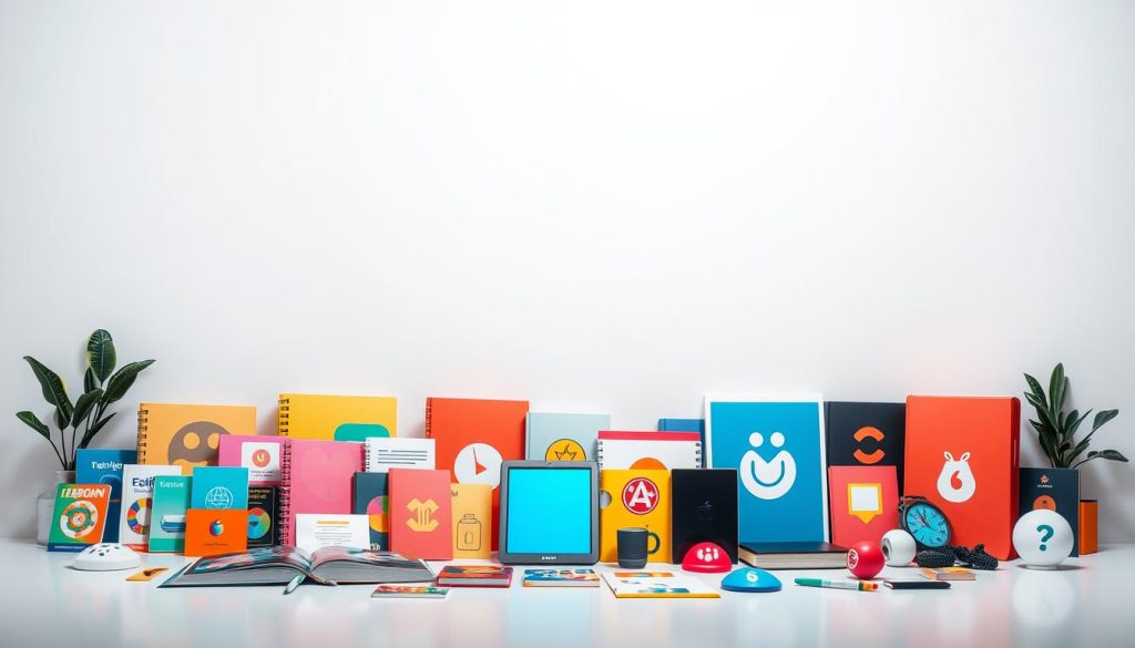 Vibrant digital products laid out against a sleek, minimalist background. In the foreground, a stylized collection of icons and illustrations representing various types of digital goods - e-books, online courses, software applications, digital art, and more. The midground features a simple geometric grid pattern, creating depth and emphasizing the digital nature of the scene. Soft, directional lighting casts subtle shadows, lending a sense of dimensionality. The overall mood is one of modern sophistication, highlighting the versatility and allure of a diverse range of digital products.