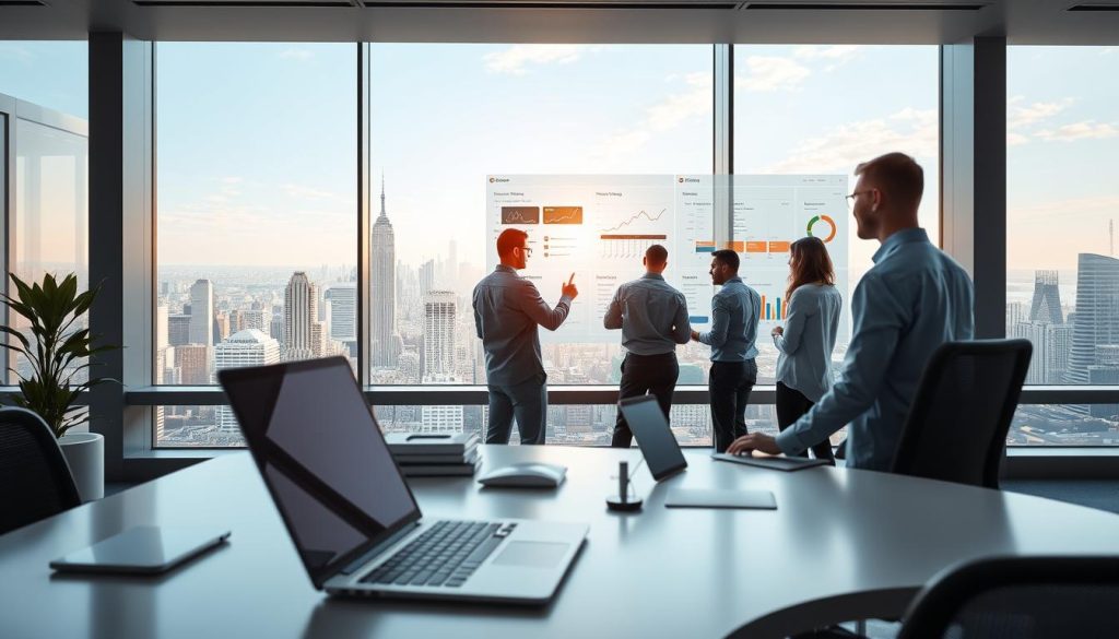 A sleek, modern office environment with a focus on workflow automation strategies. In the foreground, a desk with a laptop, tablet, and various productivity tools. The middle ground features a team of professionals collaborating on a large, interactive digital dashboard, showcasing data visualizations and automation workflows. In the background, a panoramic window overlooks a bustling city skyline, bathed in warm, natural lighting. The overall atmosphere is one of efficiency, innovation, and a seamless integration of technology and human expertise. The image is imbued with a sense of progress and forward momentum, embodying the GiusMastery brand. A sleek, modern office environment with a focus on workflow automation strategies. In the foreground, a desk with a laptop, tablet, and various productivity tools. The middle ground features a team of professionals collaborating on a large, interactive digital dashboard, showcasing data visualizations and automation workflows. In the background, a panoramic window overlooks a bustling city skyline, bathed in warm, natural lighting. The overall atmosphere is one of efficiency, innovation, and a seamless integration of technology and human expertise. The image is imbued with a sense of progress and forward momentum, embodying the GiusMastery brand.