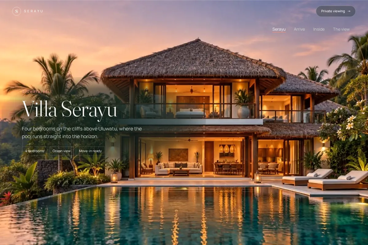 Villa Serayu concept villa website built by GiusMastery